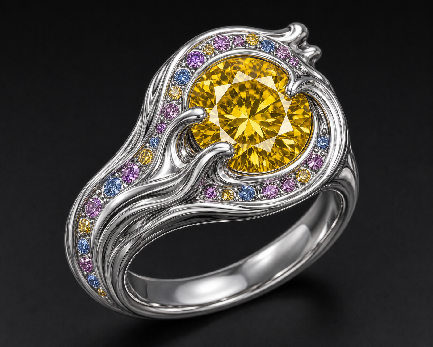 The Quiet Tide yellow diamond wave ring concept